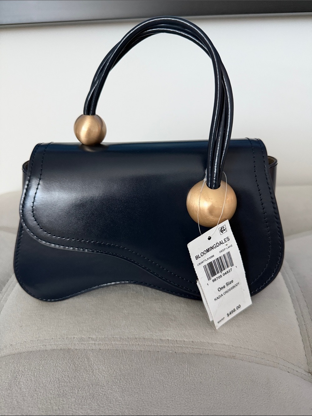 Cult Gaia Kazia Navy Bag with Gold Bead Accents